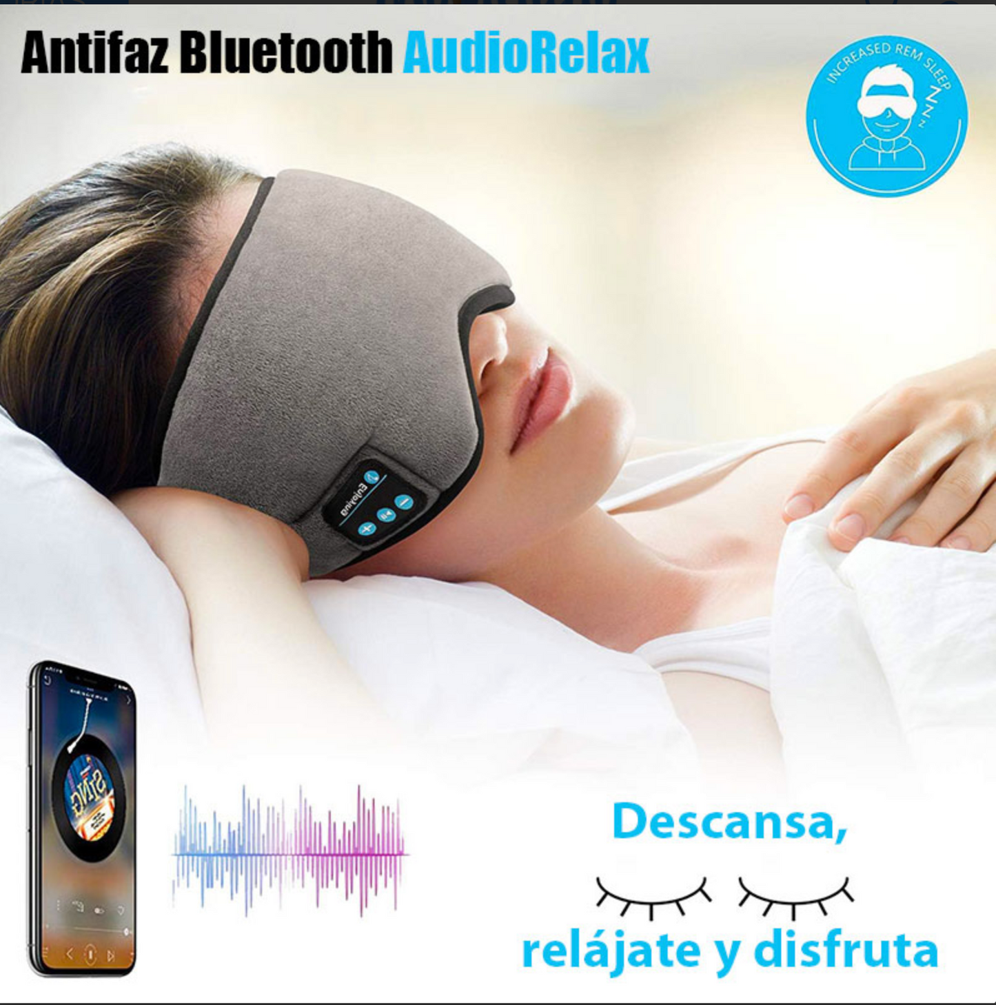 Antifaz Bluetooth con Altavoces Integrados - Gris y Ajustable